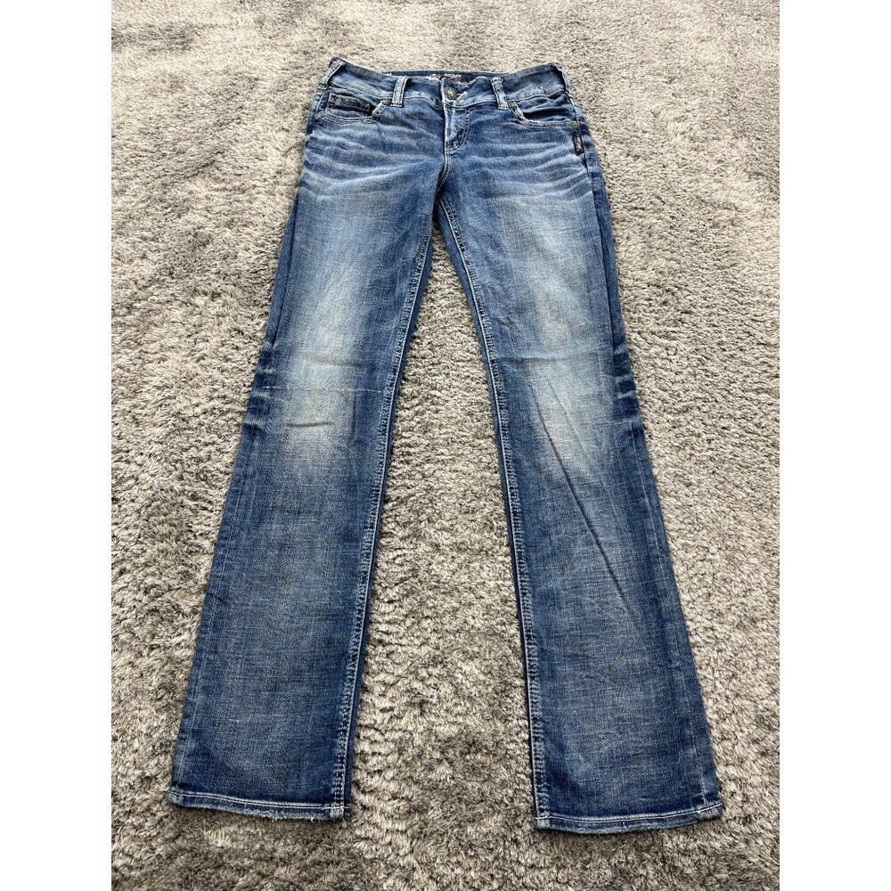 Silver Jeans Womans 27x32 Suki Mid Rise Straight Leg Stretch Whiskered Denim
